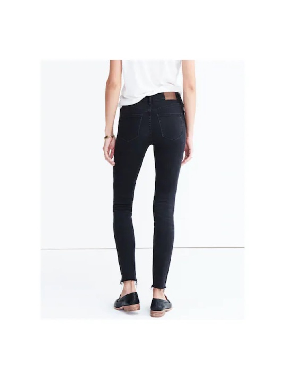 Madewell 9" High-Rise Black Sea Skinny Jeans with Distressed Knees Raw Hem sz 27 - Picture 3 of 13